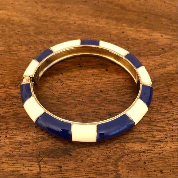 J.Crew | Enamel Hinge Bangle | Blue/Cream | 2.5” Diameter - Picture 1 of 3